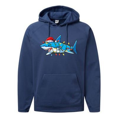 Santa Shark Christmas Lights Sharkmas Tree Xmas Performance Fleece Hoodie