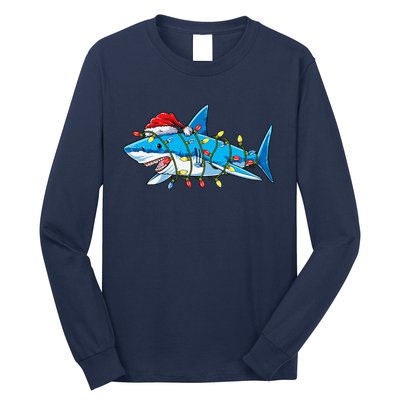 Santa Shark Christmas Lights Sharkmas Tree Xmas Long Sleeve Shirt