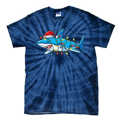 Santa Shark Christmas Lights Sharkmas Tree Xmas Tie-Dye T-Shirt