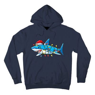 Santa Shark Christmas Lights Sharkmas Tree Xmas Tall Hoodie