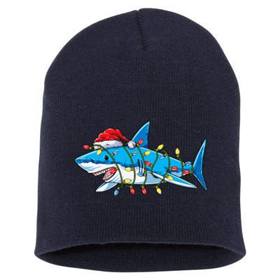 Santa Shark Christmas Lights Sharkmas Tree Xmas Short Acrylic Beanie