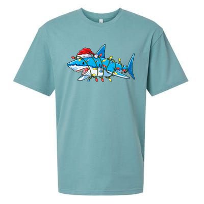 Santa Shark Christmas Lights Sharkmas Tree Xmas Sueded Cloud Jersey T-Shirt