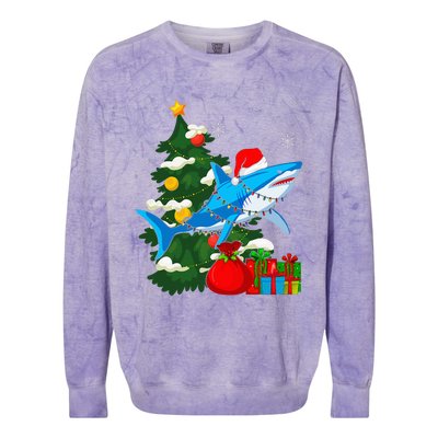 Santa Shark Christmas Lights Sharkmas Tree Xmas Colorblast Crewneck Sweatshirt