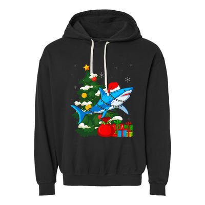 Santa Shark Christmas Lights Sharkmas Tree Xmas Garment-Dyed Fleece Hoodie