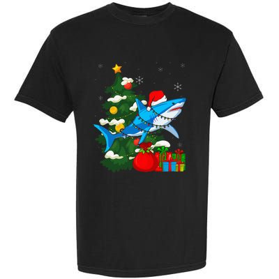 Santa Shark Christmas Lights Sharkmas Tree Xmas Garment-Dyed Heavyweight T-Shirt