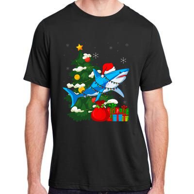 Santa Shark Christmas Lights Sharkmas Tree Xmas Adult ChromaSoft Performance T-Shirt