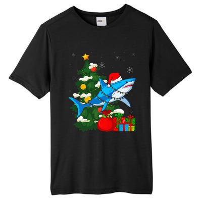 Santa Shark Christmas Lights Sharkmas Tree Xmas Tall Fusion ChromaSoft Performance T-Shirt