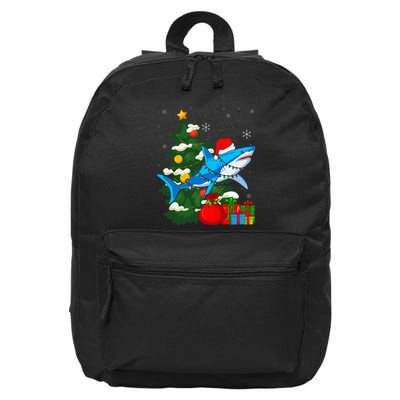 Santa Shark Christmas Lights Sharkmas Tree Xmas 16 in Basic Backpack