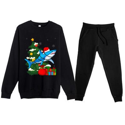 Santa Shark Christmas Lights Sharkmas Tree Xmas Premium Crewneck Sweatsuit Set