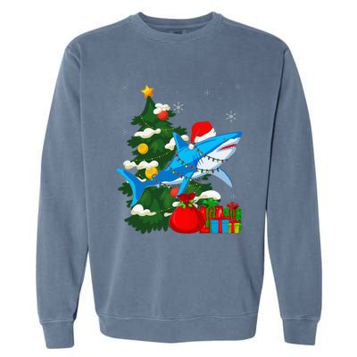 Santa Shark Christmas Lights Sharkmas Tree Xmas Garment-Dyed Sweatshirt