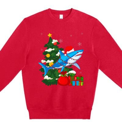 Santa Shark Christmas Lights Sharkmas Tree Xmas Premium Crewneck Sweatshirt