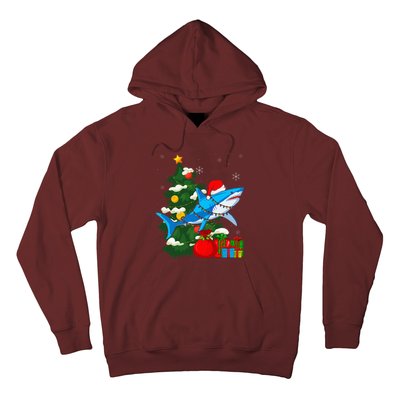 Santa Shark Christmas Lights Sharkmas Tree Xmas Hoodie