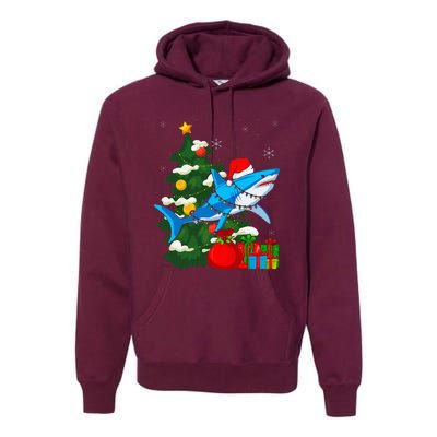 Santa Shark Christmas Lights Sharkmas Tree Xmas Premium Hoodie