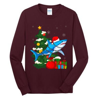 Santa Shark Christmas Lights Sharkmas Tree Xmas Tall Long Sleeve T-Shirt