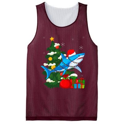 Santa Shark Christmas Lights Sharkmas Tree Xmas Mesh Reversible Basketball Jersey Tank