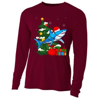 Santa Shark Christmas Lights Sharkmas Tree Xmas Cooling Performance Long Sleeve Crew