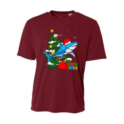 Santa Shark Christmas Lights Sharkmas Tree Xmas Youth Performance Sprint T-Shirt