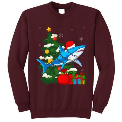 Santa Shark Christmas Lights Sharkmas Tree Xmas Tall Sweatshirt