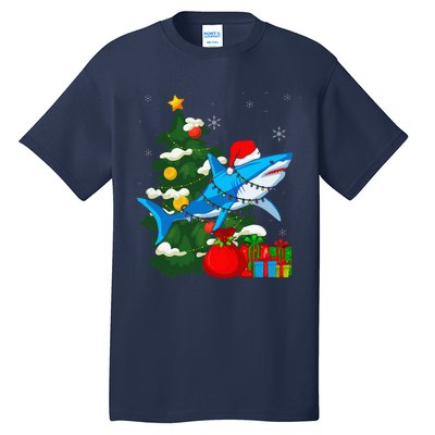 Santa Shark Christmas Lights Sharkmas Tree Xmas Tall T-Shirt