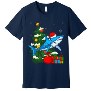 Santa Shark Christmas Lights Sharkmas Tree Xmas Premium T-Shirt