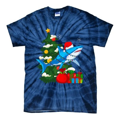 Santa Shark Christmas Lights Sharkmas Tree Xmas Tie-Dye T-Shirt