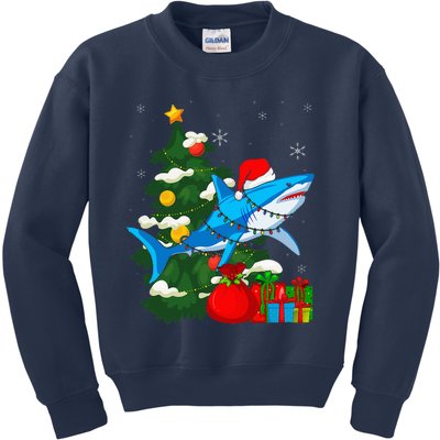 Santa Shark Christmas Lights Sharkmas Tree Xmas Kids Sweatshirt