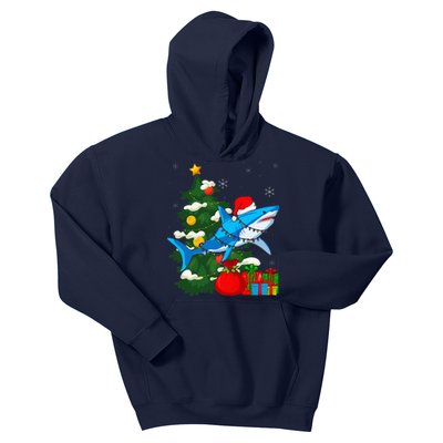 Santa Shark Christmas Lights Sharkmas Tree Xmas Kids Hoodie