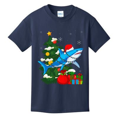 Santa Shark Christmas Lights Sharkmas Tree Xmas Kids T-Shirt