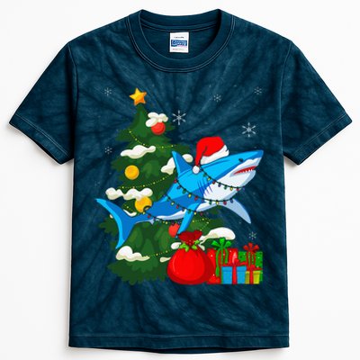 Santa Shark Christmas Lights Sharkmas Tree Xmas Kids Tie-Dye T-Shirt