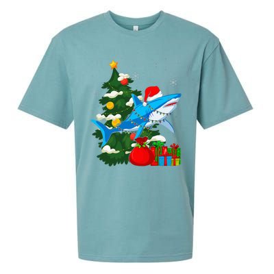 Santa Shark Christmas Lights Sharkmas Tree Xmas Sueded Cloud Jersey T-Shirt