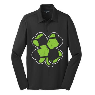 Soccer Shamrock Clover St Patricks Day Football Sports Gift Funny Gift Silk Touch Performance Long Sleeve Polo