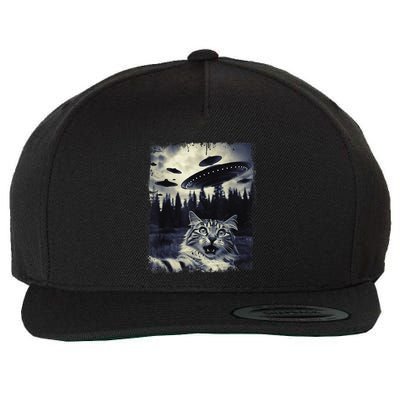 Surprised & Scared Cat Selfie Aliens Ufos Weird Wool Snapback Cap