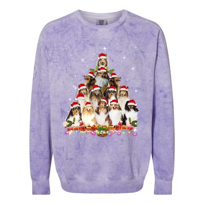 Shetland Sheepdog Christmas Tree Dog Santa Xmas Funny Pajama Gift Colorblast Crewneck Sweatshirt