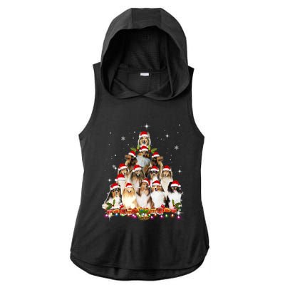 Shetland Sheepdog Christmas Tree Dog Santa Xmas Funny Pajama Gift Ladies PosiCharge Tri-Blend Wicking Draft Hoodie Tank