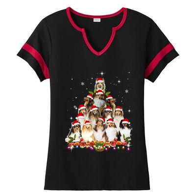 Shetland Sheepdog Christmas Tree Dog Santa Xmas Funny Pajama Gift Ladies Halftime Notch Neck Tee