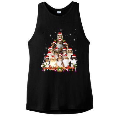 Shetland Sheepdog Christmas Tree Dog Santa Xmas Funny Pajama Gift Ladies PosiCharge Tri-Blend Wicking Tank