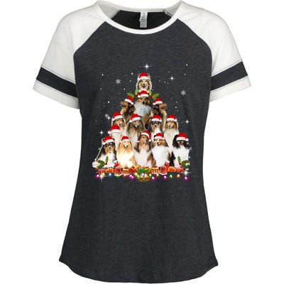 Shetland Sheepdog Christmas Tree Dog Santa Xmas Funny Pajama Gift Enza Ladies Jersey Colorblock Tee