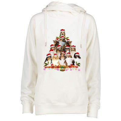 Shetland Sheepdog Christmas Tree Dog Santa Xmas Funny Pajama Gift Womens Funnel Neck Pullover Hood