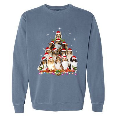 Shetland Sheepdog Christmas Tree Dog Santa Xmas Funny Pajama Gift Garment-Dyed Sweatshirt