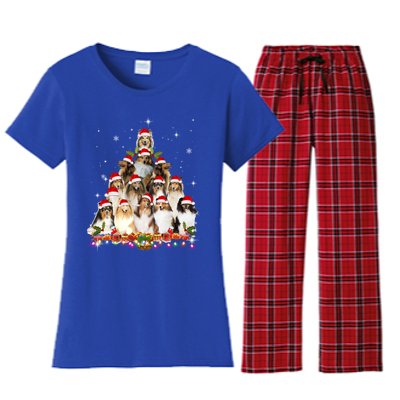 Shetland Sheepdog Christmas Tree Dog Santa Xmas Funny Pajama Gift Women's Flannel Pajama Set