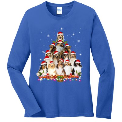 Shetland Sheepdog Christmas Tree Dog Santa Xmas Funny Pajama Gift Ladies Long Sleeve Shirt