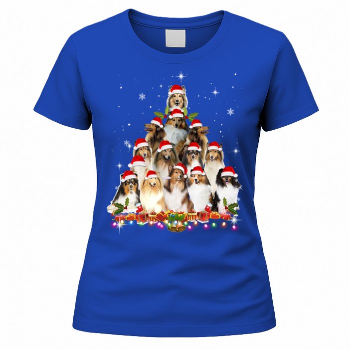 Shetland Sheepdog Christmas Tree Dog Santa Xmas Funny Pajama Gift Women's T-Shirt