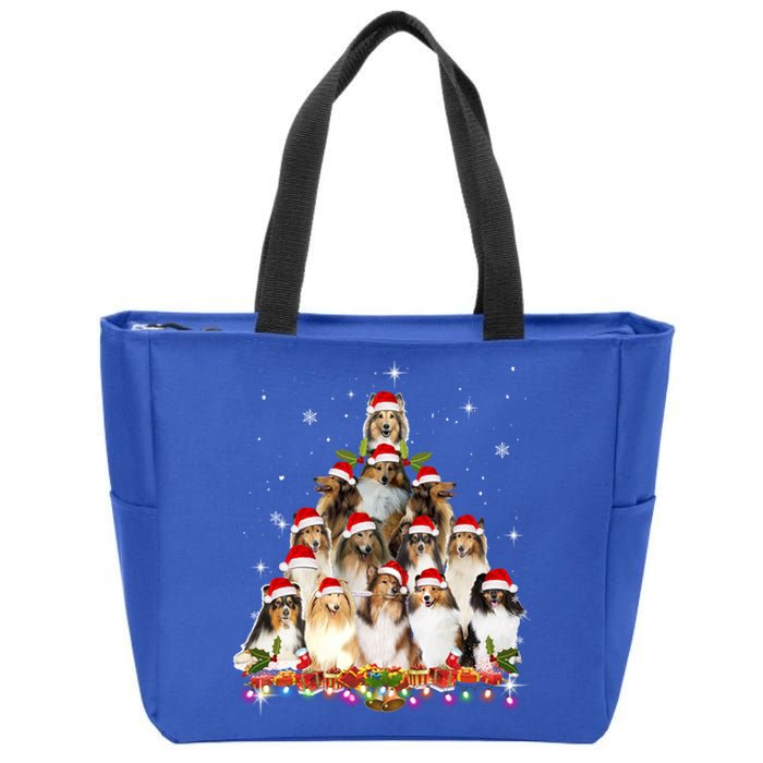 Shetland Sheepdog Christmas Tree Dog Santa Xmas Funny Pajama Gift Zip Tote Bag