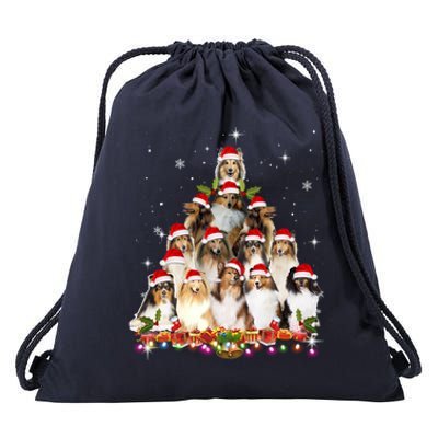 Shetland Sheepdog Christmas Tree Dog Santa Xmas Funny Pajama Gift Drawstring Bag