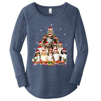 Shetland Sheepdog Christmas Tree Dog Santa Xmas Funny Pajama Gift Women's Perfect Tri Tunic Long Sleeve Shirt