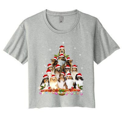 Shetland Sheepdog Christmas Tree Dog Santa Xmas Funny Pajama Gift Women's Crop Top Tee