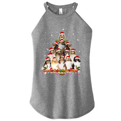 Shetland Sheepdog Christmas Tree Dog Santa Xmas Funny Pajama Gift Women's Perfect Tri Rocker Tank