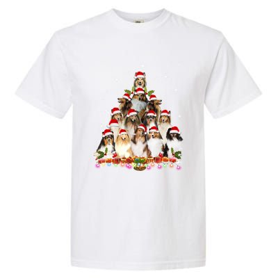 Shetland Sheepdog Christmas Tree Dog Santa Xmas Funny Pajama Gift Garment-Dyed Heavyweight T-Shirt