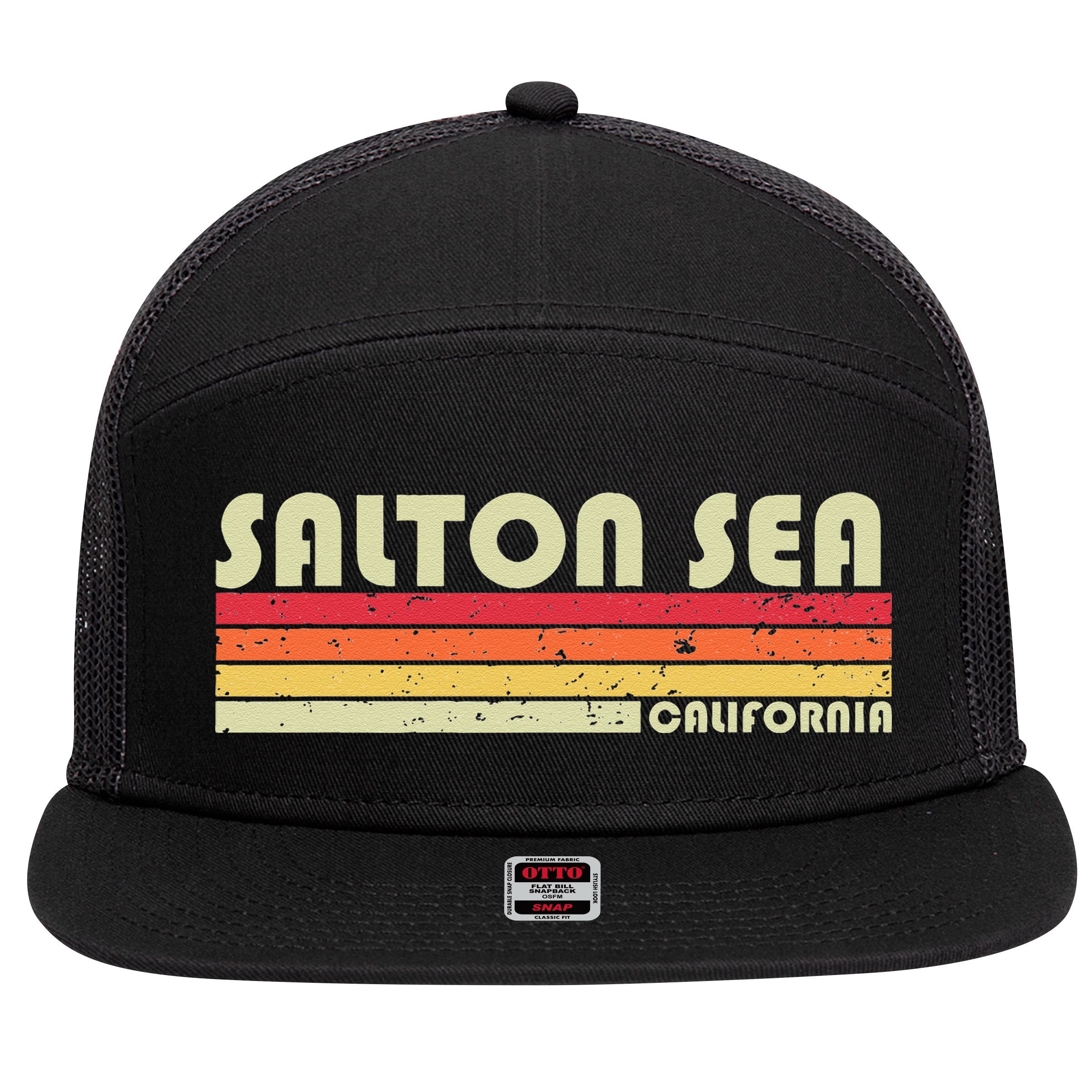SALTON SEA CALIFORNIA Funny Fishing Camping Summer Gift 7 Panel Mesh Trucker Snapback Hat