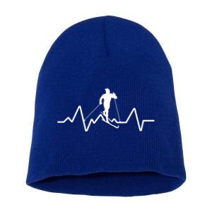 Skiing Skiers Cute Gift Ski Skier Heartbeat For Skiing Bum Great Gift Short Acrylic Beanie